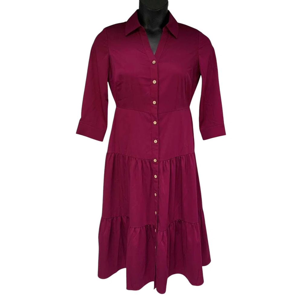 Nina Leonard Women's Tiered Button Front Dress Sangria - Regular - Picture 1 of 1